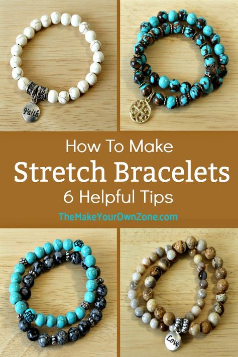 Jewelry Ideas With Beads, Making Bracelets With Stretch Cord, How To Make Bracelets With Elastic Cord, How To Make An Elastic Beaded Bracelet, Best Cord For Bracelets, How Bracelets How To Make, Making Bead Bracelets How To, Elasticated Bead Bracelet, How Long To Make A Bracelet