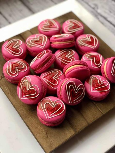 Valentine’s Day Macarons, Anniversary Macarons, Valentines Macarons, Valentines Cakes And Cupcakes, Homemade Macarons, Pink Macarons, Mini Cake Pans, Macaron Flavors, French Macaroons