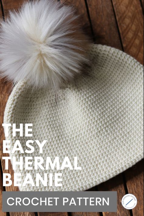 A white easy crochet beanie sitting on top of a wooden crate Thermal Stitch, Easy Crochet Hat Patterns, Crochet Wear, Beanie Crochet Pattern, Easy Crochet Hat, Neck Warmers, Beanie Crochet, Crochet Ear Warmer, Big Hat