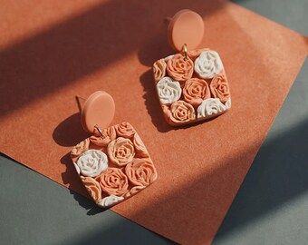 Flowers Polymer Clay, Vintage Inspired Earrings, Polymer Earrings, Cute Polymer Clay, Earrings Polymer Clay, Stud Set, Vintage Elegant, Floral Earrings, Elegant Earrings