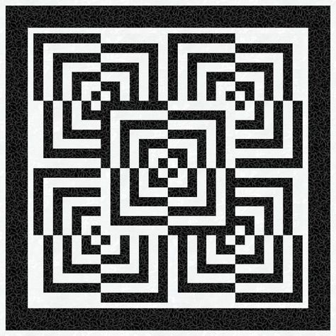 Pattern Optical Illusion, Escher Quilt Patterns, Black Log Cabin, Simple Optical Illusions, Illusion Black And White, Black And White Illusions, Log Cabin Modern, Geometric Illusion, Block Foundation