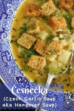 Hangover Soup, Sick Food, Slovak Recipes, Eastern European Recipes, Garlic Soup, European Cuisine, Czech Recipes, Soup And Stew, Rye Bread