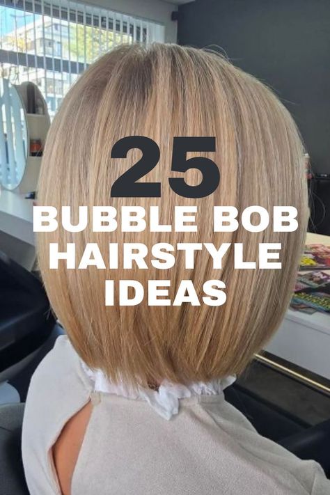 A sleek blonde bubble bob hairstyle with a smooth, rounded shape for a polished and modern appearance. Short Rounded Bob Hairstyles, Trendy Hairstyles 2020, Bob Hair Pulled Back, Sleek Blonde Bob, Stacked Bobs For Fine Hair, Stacked Bob Hairstyles For Fine Hair, Short Bob Back View, Bouncy Bob Haircut, Bubble Bob Haircut