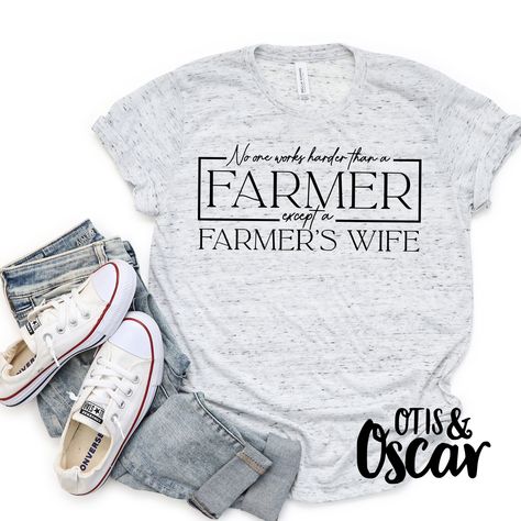 No one works harder than a farmer, except a farmers wife. This file will import as one solid design making it easy to use.  Due to the electronic nature of this item, refunds are not offered. ► Commercial usage allowed for unlimited projects. ► Make personal or commercial handmade products to sell. You MAY NOT: ►Resell this design in digital form ►Sell as a vinyl or sublimation transfer ►Upload to sell on Print on Demand sites, including but not limited to Printful, Zazzle, Printaura or Amazon M Farm Wife, Farmer Wife, Farmer, Print On Demand, Printed Items, Cricut, Graphic Tees, Tshirt Designs, Things To Sell