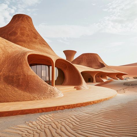 Desert Pavilions 🏜 #africanarchitecture #afrofutursim #vernaculararchitecture #Africa #architecture #designinspo #architectureinspo #culture #architectureschool #fyp #viral #archhunter #archgini #architizer #archdaily #midjourneyarchitect #midjourney #ai #aiarchitecture Afrofuturism Architecture, Africa Architecture, Ecological House, Desert Sahara, African Architecture, Desert Aesthetic, Community Centre, Man Projects, Cob House