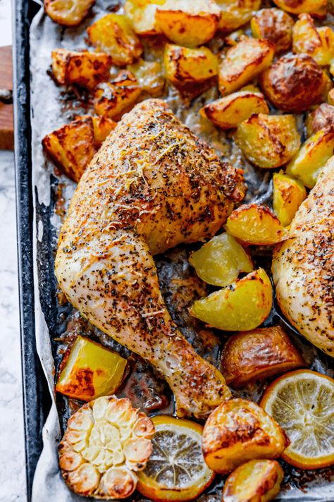 Crispy Parmesan & Herb Chicken Quarters with Roast Potatoes - Cristina's Kitchen Roasted Chicken Quarters, Cold Weather Recipes, Chicken Finger, Chicken Quarters, Leg Quarters, Chicken Leg Quarters, Healthy Meal Recipes, Easy Main Dishes, Art Recipes