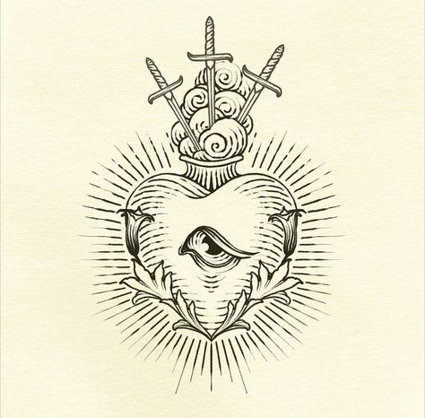 Nova Tattoo, Sacred Heart Art, Wrist Tattoo Designs, Sacred Heart Tattoos, Vintage Tattoo Design, Engraving Tattoo, Traditional Tattoo Designs, Tattoo Apprenticeship, Bull Tattoos