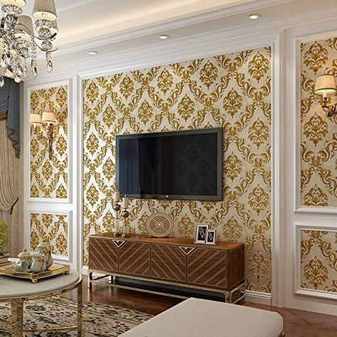 Wallpaper For Living Room In India, 5d Wallpaper For Living Room, Gold Wallpaper Living Room, Best Living Room Wallpaper, Living Room Paint Ideas, Room Wallpaper Designs, Wallpaper Design For Bedroom, Silver Living Room, Hall Colour