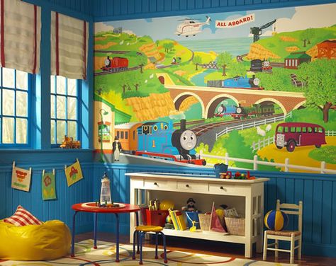 Thomas The Tank Engine YH1415M wall mural Thomas Bedroom, Train Bedroom, Large Wall Murals, Colorful Kids Room, Train Room, Train Theme, Toddler Boys Room, Thomas The Tank, Thomas The Train