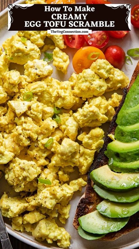 Silken Tofu Scrambled Eggs, Eggy Tofu Scramble, Easy Tofu Scramble Recipe, Easy Tofu Scramble, Vegan Scrambled Eggs, Tofu Eggs, Tofu Egg Scramble, Firm Tofu Recipes, Tofu Scrambled Eggs