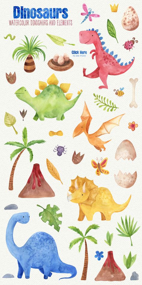 Watercolor Dinosaurs, Dinosaurs Clipart, Sheldon The Tiny Dinosaur, 동화 삽화, Dinosaur Illustration, Illustration Noel, Dinosaur Wall, The Good Dinosaur, Dinosaur Art