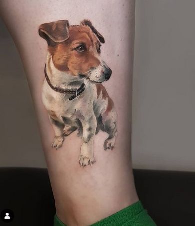 Dog Realistic Tattoo, Misty Tattoo, Jack Russell Terrier Tattoo, Jack Russell Tattoo, Pet Memorial Tattoo, Small Dog Tattoos, Dog Memorial Tattoos, Chicano Tattoos, Paw Tattoo