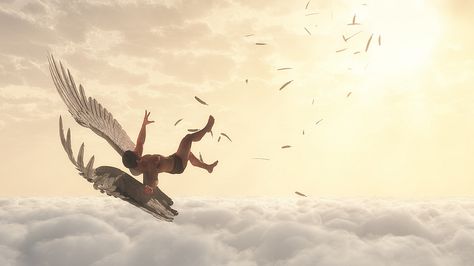 Icarus sean michaelson Icarus Wallpaper Pc, Icarus Falling Art, Icarus Falling Painting, Icarus Art Greek Mythology, Icarus Falling Wallpaper, Dedalus And Icarus, Icarus Pfp, Icarus Painting, Icarus Aesthetic