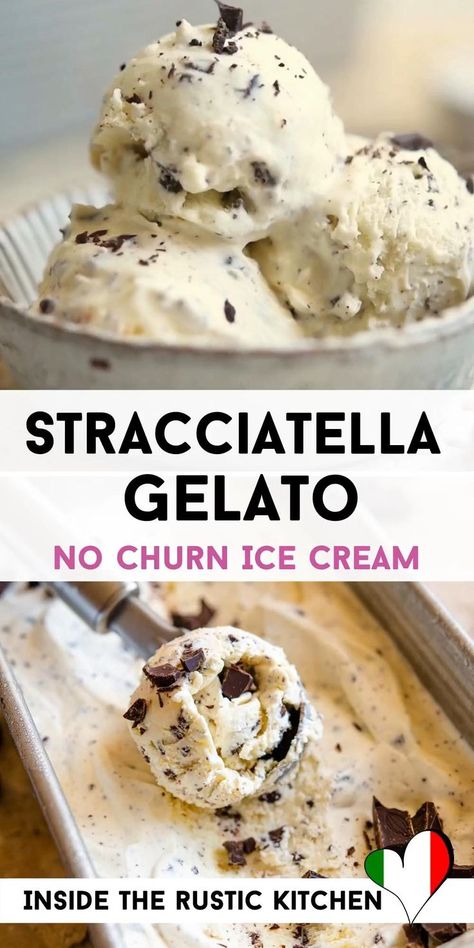 No Churn Gelato, Gelato Recipe Without Ice Cream Maker, Non Churn Ice Cream, No Churn Gelato Recipe, Homemade Gelato Without Machine, Easy Gelato Recipe, Gelato Recipe Homemade, Healthy Gelato, Stracciatella Gelato