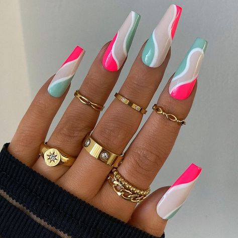 Beautiful Fingers, Friends Nails, Nail Palette, Pink Rings, Aqua Nails, Summer Nail Designs, The Ray, Bright Nails, Pastel Nails