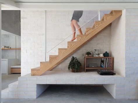 Internal Staircase, Bedroom Stairs, Low Budget House, Recycled Concrete, Timber Stair, Contemporary Staircase, Recycled Brick, Tripp Trapp, Loft Bedroom