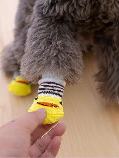 4pcs Non-slip Cartoon Graphic Dog Socks | SHEIN ASIA Puppy Shoes, Paw Protector, Paw Cleaner, Cat Shoes, Non Slip Socks, Indoor Pets, Dog Socks, Pink Rabbit, Pet Paws