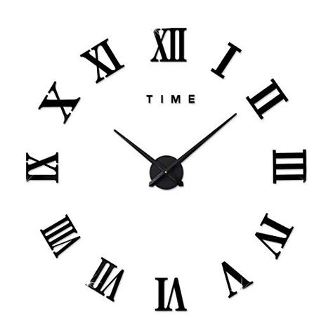 FAS1 Modern DIY Large Wall Clock Big Watch Decal 3D Stickers Roman Numerals Wall Clock Home Office Removable Decoration for Living Room - Black (Battery NOT Included) Diy Mural Art, Wall Clock Sticker, Diy Mural, Wall Clocks Living Room, Contemporary Wall Clock, Diy Wall Clock, Diy Clock Wall, Mirror Wall Clock, Clock Parts