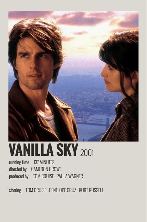 Tom Cruise Movies List, Vanilla Sky Movie Poster, Penelope Cruz Movies, Animated Movie Posters, Tom Cruise Movies, Vanilla Sky, Night Film, Denis Villeneuve, David Fincher