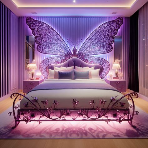 Butterfly Room Decor Bedroom Ideas, Butterfly Bedroom Ideas, Bedroom Ideas White, Butterfly Bed, Unusual Beds, Butterfly Room Decor, Butterfly Bedroom, Purple Room Decor, Bedroom Bedding Sets