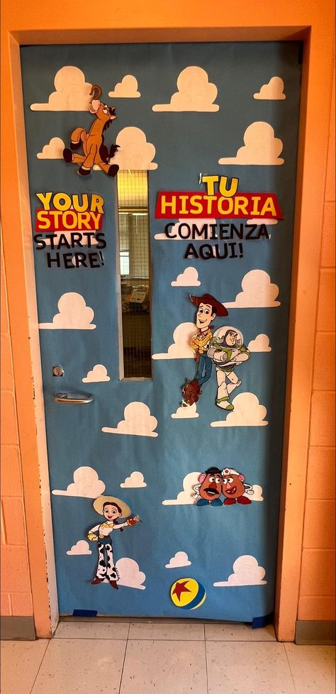 Lauren Heck - I’m so proud of my work on this door! I CAN... Disney Classroom Door Ideas, Disney Doors Classroom, Disney Up Classroom Door, Toy Story Door Decorations, Toy Story Door Decorations Classroom, Toy Story Classroom Door, Disney Inspired Classroom Doors, Toy Story Bulletin Board, Toy Story Classroom Theme