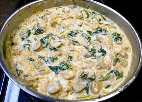 One Pot Spinach Chicken Sausage And Feta Pasta, Spinach And Feta Chicken Sausage Recipes, Chicken Sausage And Spinach Pasta, Chicken Feta Spinach Sausage, Spinach Feta Chicken, Chicken & Spinach Skillet Pasta With Lemon & Parmesan, Chicken Sausage Recipes, Feta Chicken, Comfort Casseroles