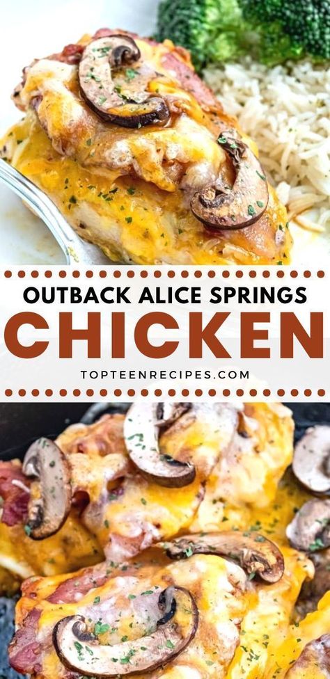 Bored with bland chicken recipes? Outback Alice Springs chicken will take those bland chicken blues away! It is packed full of flavor. Let me tell you how it’s done. Outback Alice Springs Chicken, Outback Chicken, Alice Springs Chicken Outback, Alice Springs Chicken, Chicken Entrees, Spring Chicken, Alice Springs, Chicken Dishes Recipes, Poultry Recipes