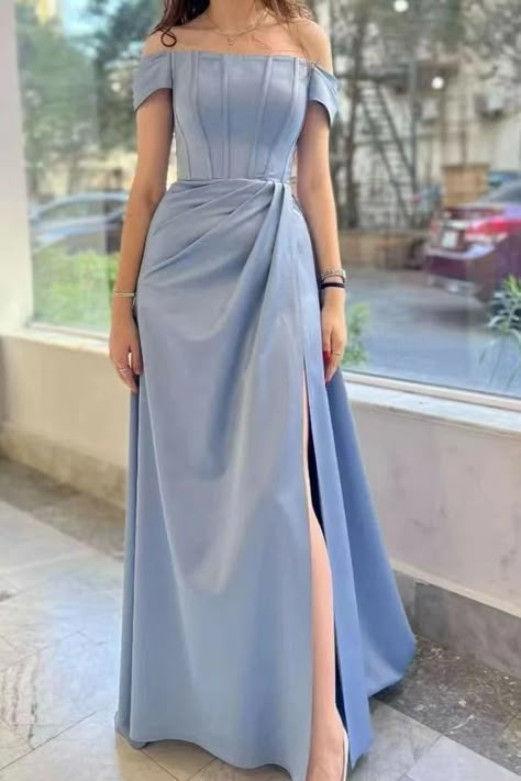 1 new message Dusty Blue Dress Formal, Dusty Blue Bridesmaid Dress, Colour Names List, Split Prom Dresses, Dress Tight, Dress With Pleats, Gown Prom, Dress Dusty, Ball Gowns Prom