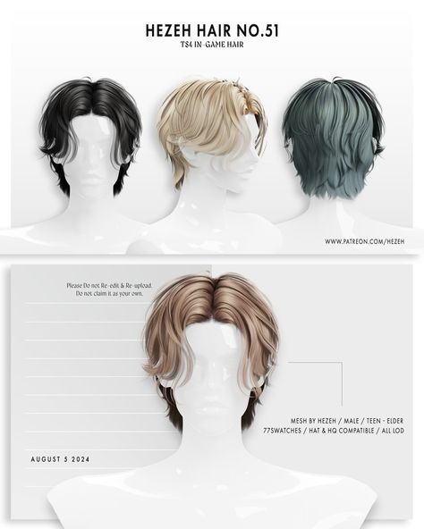 [Hezeh]Hair_No.51 | Patreon Sims 4 Hair Male, Side Bangs Hairstyles, Pelo Sims, Sims 4 Cc Makeup, Sims 4 Game Mods, Tumblr Sims 4, Free Sims, Sims 4 Gameplay, Sims4 Clothes