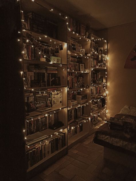 Aesthetic Room With Bookshelf, Book Nerd Room Aesthetic, Writer Bedroom Aesthetic, Book Worm Bedroom Aesthetic, Reading Area Aesthetic, Books Bedroom Aesthetic, Book Worm Room Aesthetic, Bookshelf Aesthetic Dark, Room Aesthetic Cottagecore