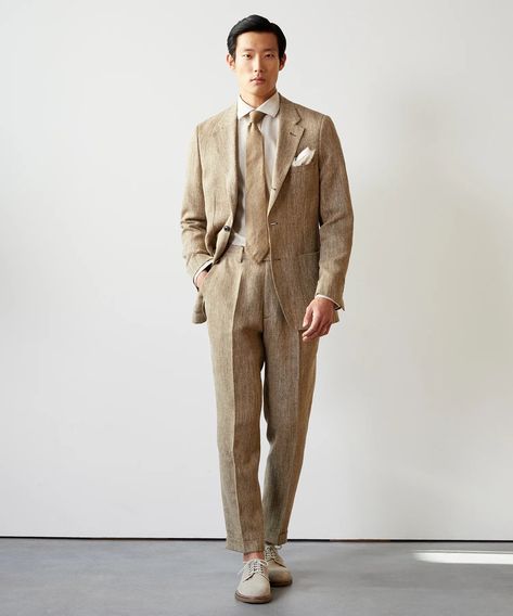 Italian Linen Silk Madison Suit in Light Brown Minimalism Moodboard, Mens Linen Suit, Civil Dress, Suit For Men Wedding, Linen Suits For Men, Summer Suits Men, Oc Design, Italian Suit, Mens Wearhouse