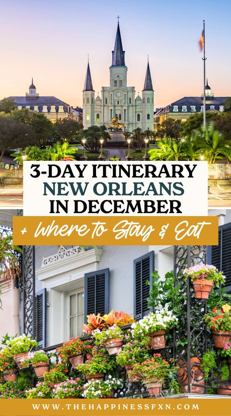 3-Day Itinerary New Orleans in December + Where to Stay & Eat December In New Orleans, Christmas New Orleans, New Orleans December, Vacation Spots In United States, New Orleans In December, New Orleans Weekend Trip, New Orleans Winter, Nola Food, New Orleans Itinerary