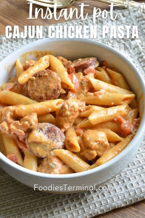 Instant Pot Cajun Chicken Pasta Instapot Cajun Chicken Pasta Recipes, Instant Pot Cajun Chicken Pasta, Recipes With Sausage Kielbasa, Pasta Recipes With Sausage, Cajun Pasta With Sausage, Kielbasa Sausage Recipes, Cajun Sausage Pasta, Creamy Cajun Pasta, Pasta Sausage