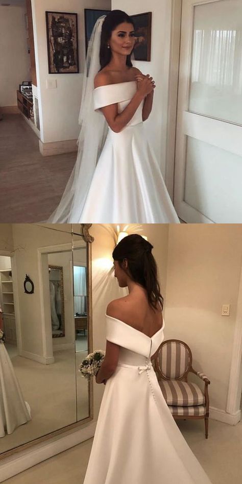 Satin Wedding Dresses, Western Wedding Dresses, Disney Weddings, Off Shoulder Wedding Dress, Satin Wedding Gown, Aline Wedding Dress, Elegant Prom, Style Gothic, Back Wedding Dress