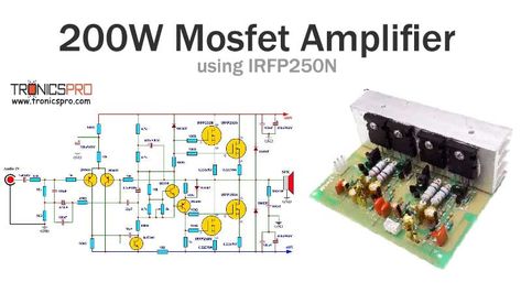 MOSFET Amplifier Circuit IRFP250N 200W Mosfet Amplifier Circuit, Amplifier Circuit Diagram, Electronics Projects For Beginners, Diy Amplifier, Speaker Amplifier, Subwoofer Amplifier, Electronics Basics, Electronic Circuit Projects, Car Amplifier