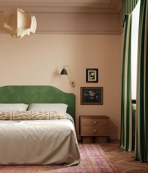 𝐅 𝐢 𝐧 𝐜 𝐡 𝐬 𝐭 𝐮 𝐝 𝐢 𝐨 (@_finchstudio_) • Instagram photos and videos Rococo Interior, Beautiful Bedroom Decor, Bedroom Colour Palette, Bedding Inspiration, Green Bedding, Bedroom Paint, Bedroom Green, Dream House Decor, Interior Inspo