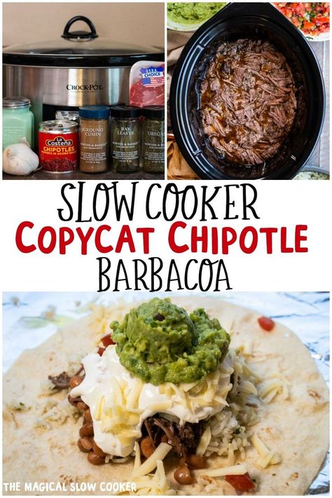 Copycat Chipotle Barbacoa made in the slow cooker! #crockpot #slowcooker #barbacoa Copycat Chipotle Barbacoa, Chipotle Barbacoa Recipe, Chipotle Barbacoa, Chipotle Beef, Beef Barbacoa, Copycat Chipotle, Slow Cooker Barbacoa, Barbacoa Recipe, The Magical Slow Cooker