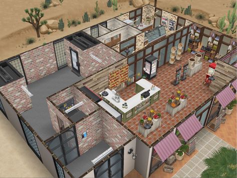 Original bookstore is now a grocery store #simsfreeplay #interiordesign #layout Bloxburg Grocery Store, Apartments Layout, Sims Freeplay Houses, Sims Free Play, Decal Codes, Sims House Plans, Bloxburg Decal Codes, Sims Freeplay, Apartment Layout