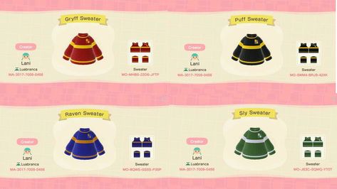 Acnh Harry Potter Clothes, Animal Crossing Id Codes, Animal Crossing Maps, Acnh Harry Potter, Acnh Themes, Animal Crossing Custom Design, Harry Potter Robes, Qr Code Animal Crossing, Animal Crossing Nintendo