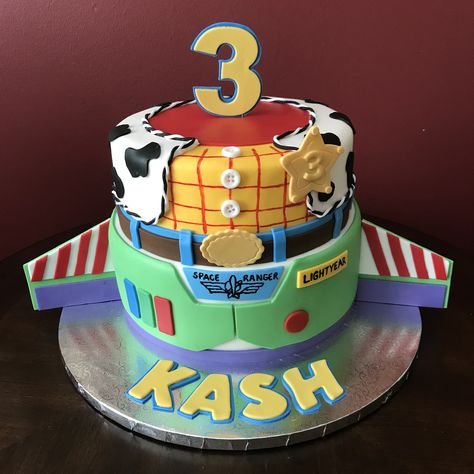 Buzz Lightyear Cake Buttercream, 2 Infinity And Beyond Birthday Party Cake, Toy Story 3 Birthday Cake, Toy Story 4th Birthday Cake, Toy Story 2 Birthday Cake, Toy Story 3 Cake, Toy Story Themed Birthday Cake, Woody And Buzz Cake, Toy Story Second Birthday Cake