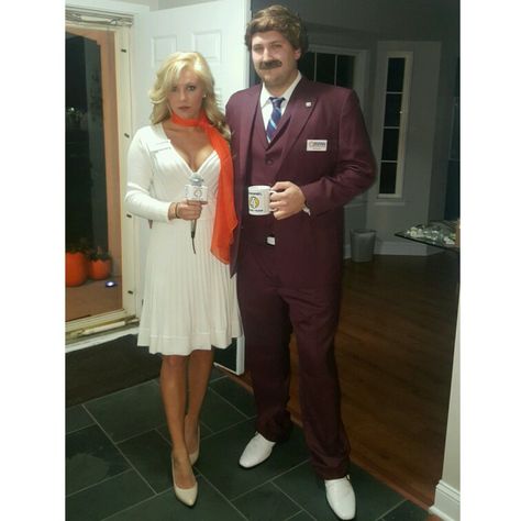 John and I reporting to you live this halloween.. Stay classy San Diego #couplescostume #halloween #halloween2015 #costume #Halloweencostume #groupcostume #veronicacorningstone #ronburgundy #anchorman Anchorman Halloween Costumes, Ron Burgundy And Veronica Costume, Anchorman Couples Costume, Anchorman Costume, Epic Halloween Costumes, Ron Burgundy, Couple Costume, Couples Costume, Couple Costumes