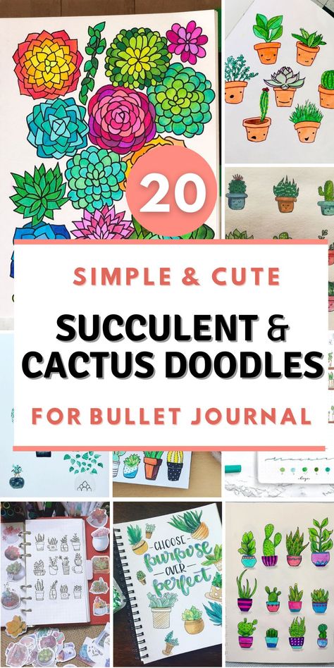 How To Draw Succulents Step By Step, Doodle Boarders, Succulent Drawings, Doodles For Bullet Journal, Succulent Art Drawing, Best Bullet Journal Pens, Succulent Doodle, Bullet Journal Easy, Doodles Simple