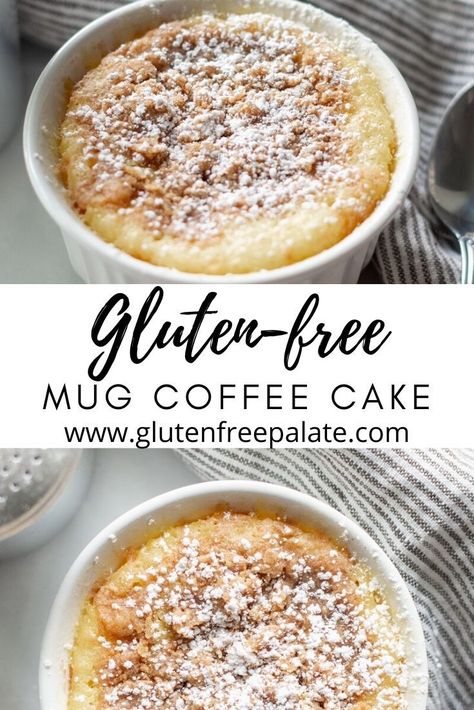 An easy gluten free coffee cake mug cake that is ready in minutes. You'll love this tender, sweet mug cake. Mug Coffee Cake, Keto Rules, Glutenfree Bread, Cake Microwave, Gluten Free Mug Cake, Gluten Free Coffee Cake, Banana Sushi, Gluten Free Coffee, Dessert House