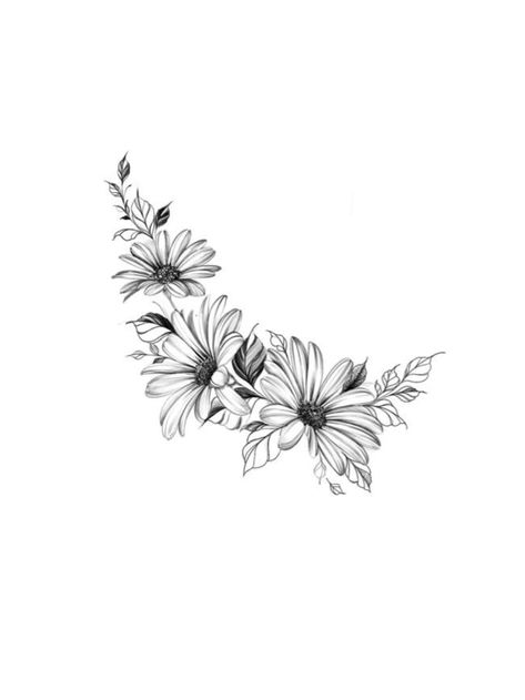 Bee Daisy Tattoo, Tattoo With Daisies, Daisy Tattoo Stencil, Half Flower Drawing, April Birth Flower Tattoo Daisies, Women Half Sleeve Tattoo, Simple Daisy Tattoo, Adele Tattoo, Rose And Sunflower Tattoo