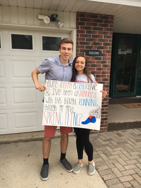 Track Homecoming Proposal, Dance Ask Posters, Girl Ask Guy, Prom Posals, Hoco Posters, Homecoming Poster, Homecoming Poster Ideas, Dance Proposals, Prom Posters