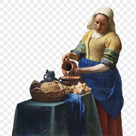 The Milkmaid, Kitchen Maid, Vintage Png, View Art, Paintings Famous, Famous Artwork, Johannes Vermeer, Awesome Designs, Rembrandt