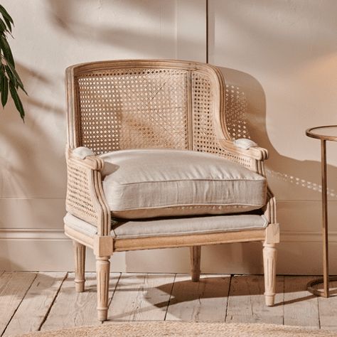 Nkuku Kaziria Cane And Linen Armchair – Natural Cane Armchair, Reclaimed Dining Table, Caned Armchair, Bohemian Furniture, Cane Chair, Linen Armchair, Natural Linen Fabric, Counter Chairs, Table Cafe