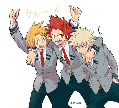 Boku no hero academia||BAKUGOU ||KIRISHIMA ||KAMINARI Kaminari Denki, Film Anime, Kirishima Eijirou, My Hero Academia Shouto, Hero 3, Bakugou Katsuki, Buko No Hero Academia, Dessin Adorable, Hero Academia Characters