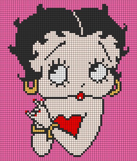 Pixel Crochet Pattern Disney, Betty Boop Alpha Pattern, Betty Boop Tapestry, Betty Boop Cross Stitch, Betty Boop Pixel Art Grid, Clown Cross Stitch Pattern, Betty Boop Crochet, Alpha Pattern Hello Kitty, Pixel Grid Design Crochet