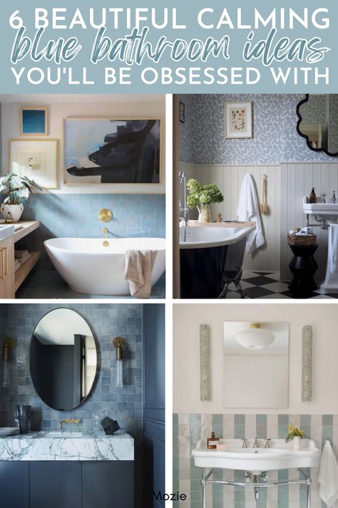 blue bathrooms are in in 2023! check out these blue bathroom ideas. you'll be obsessed! Blue Bathroom Ideas Tile, Blue Bathroom Ideas Paint, Blue Bathroom Ideas Decor, Blue Bathroom Ideas Ocean, Blue Bathroom Ideas Decoration, Bathroom With Blue Vanity, Ocean Blue Bathroom, Small Blue Bathroom Ideas, Small Blue Bathroom